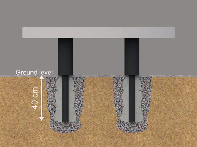 Elements bänk svängd med ryggstöd insida för nedgjutning