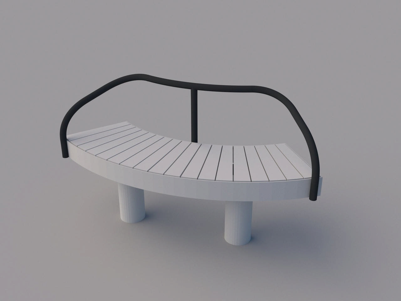 Elements bänk svängd med ryggstöd insida fristående/bultbar