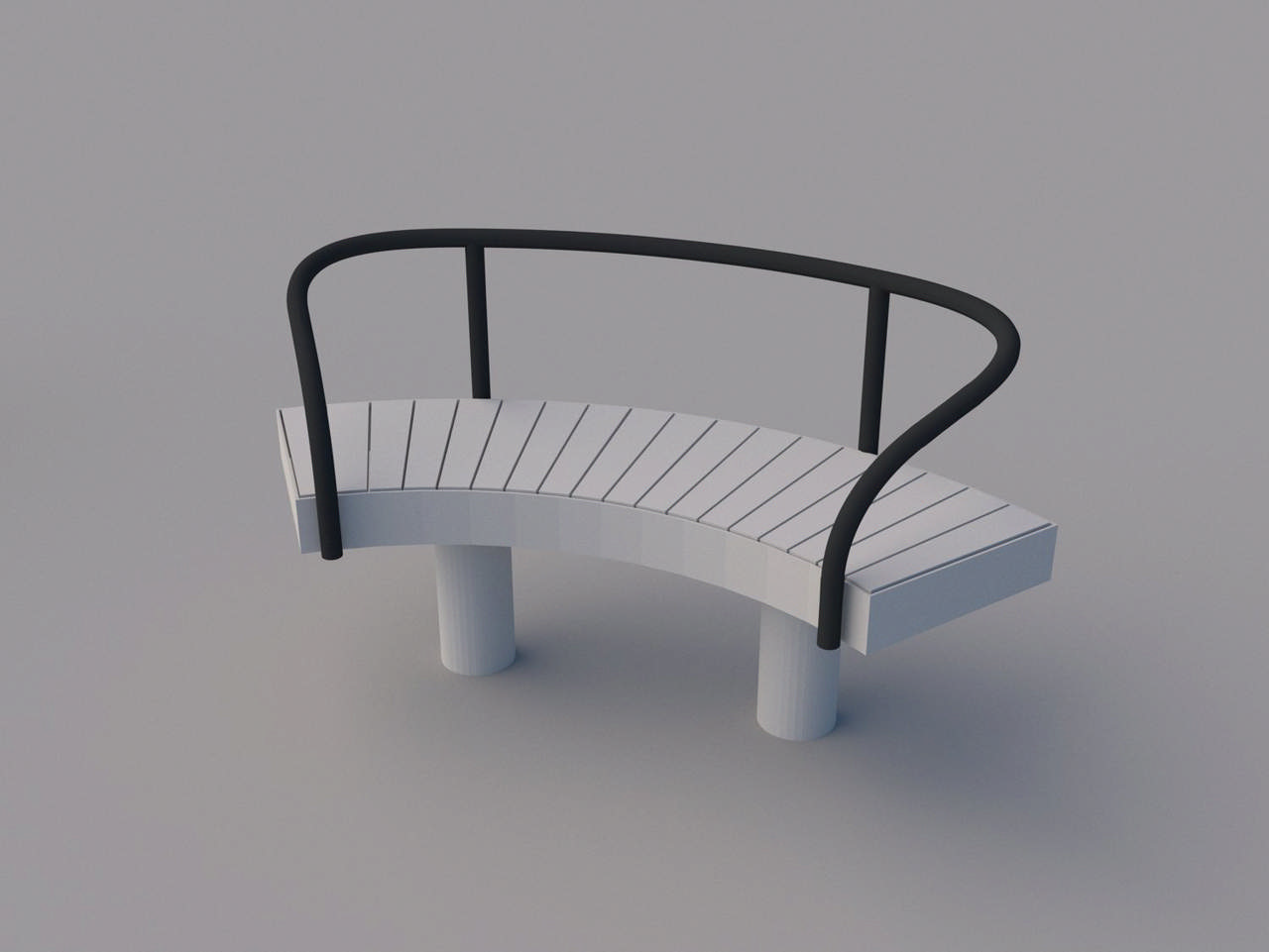 Elements bänk svängd med ryggstöd utsida för nedgjutning