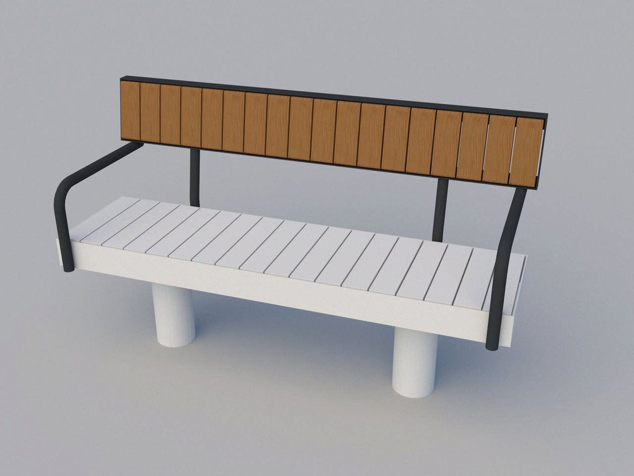 Elements bänk rak med ryggstöd trä fristående/bultbar